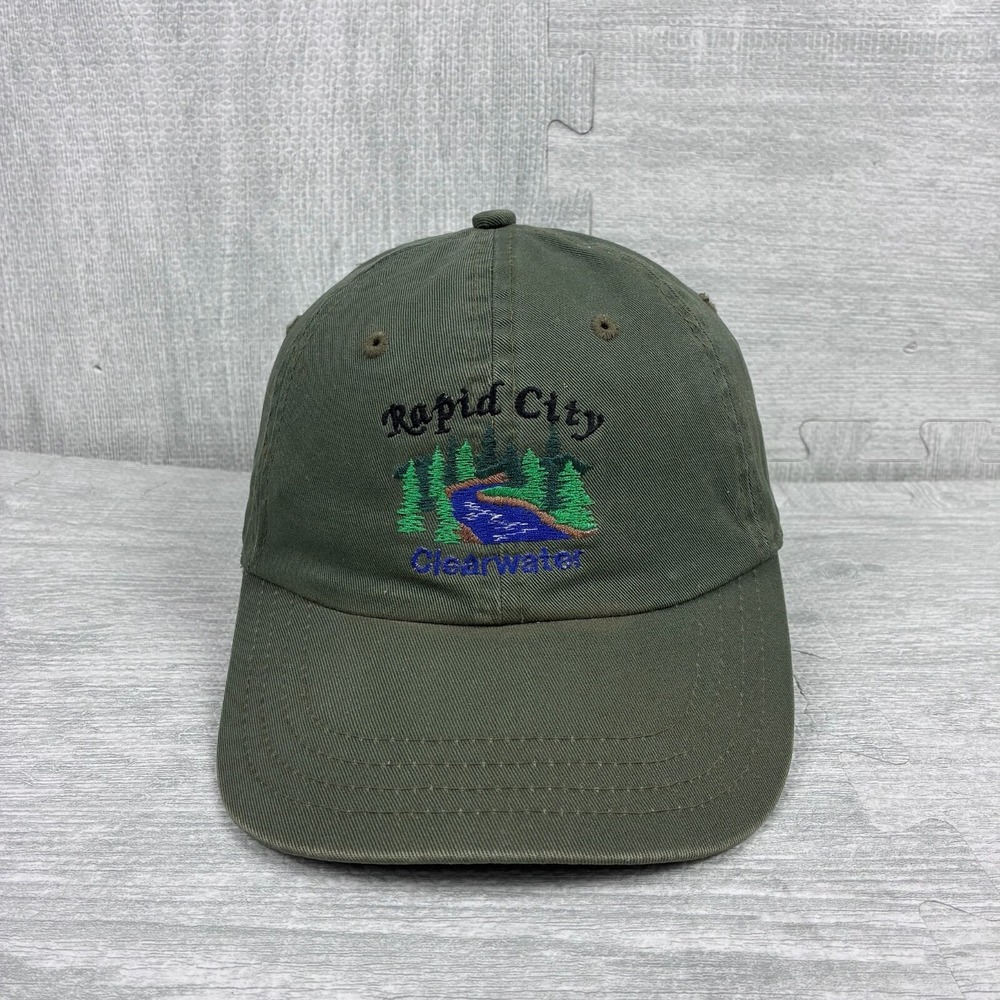 Vintage Rapid‎ City Hat Cap Snap Back Olive Green Canvas Clearwater Embroidered